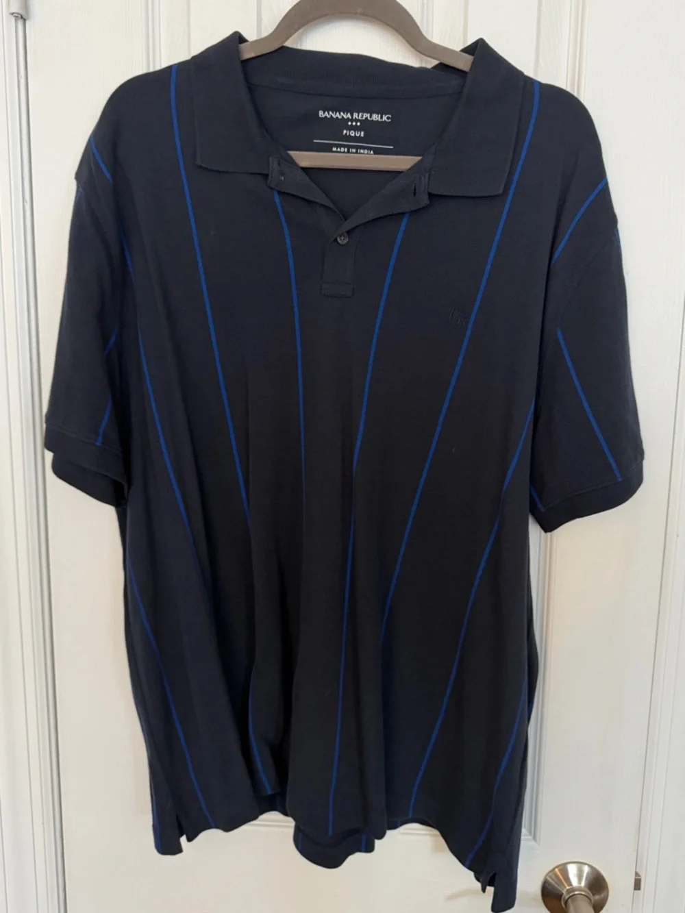 Banana Republic Navy Blue Striped Pique Polo Shirt, Size XL